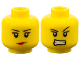 Part No: 3626pb0681  Name: Minifigure, Head Dual Sided Female Black Thin Eyebrows, Eyelashes, Smirk and Red Lips / Angry Bared Teeth and Medium Nougat Chin Dimple Pattern