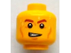 Part No: 3626pb0744  Name: Minifigure, Head Brown Eyebrows, Cheek Lines, Open Mouth on One Side and Beads of Sweat Pattern