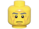 Part No: 3626pb0830  Name: Minifigure, Head Dark Bluish Gray Eyebrows, Medium Nougat Cheek Lines, Chin Dimple, and Wrinkles, Furrowed Brow, Neutral Pattern
