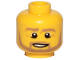 Part No: 3626pb0849  Name: Minifigure, Head Dark Tan Eyebrows, Moustache and Angular Beard, Lower Eyelids, Medium Nougat Wrinkles, Lopsided Open Mouth Smile with Teeth and Top Lip Line Pattern