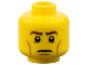 Part No: 3626pb0920  Name: Minifigure, Head Brown Eyebrows, White Pupils, Cheek Lines, Frown Pattern