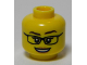 Part No: 3626pb0981  Name: Minifigure, Head Female Black Glasses, Dark Brown Eyebrows, Medium Nougat Lips, and Open Mouth Smile with Teeth Pattern