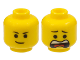 Part No: 3626pb1028  Name: Minifigure, Head Dual Sided Black Eyebrows, Lopsided Smile / Open Mouth Scared Pattern (Emmet)