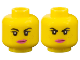 Part No: 3626pb1029  Name: Minifigure, Head Dual Sided Female Black Eyebrows, Eyelashes, Medium Nougat Freckles, Dark Pink Lips, Lopsided Smile / Determined Pattern