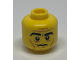 Part No: 3626pb1049  Name: Minifigure, Head Black Eyebrows, White Pupils, Wrinkles, Cheek Lines, Frown Pattern