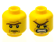 Part No: 3626pb1053  Name: Minifigure, Head Dual Sided Brown Unibrow, Cheek Lines, Mouth Closed / Mouth Open Angry Pattern