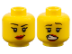 Part No: 3626pb1061  Name: Minifigure, Head Dual Sided Female Black Eyebrows, Eyelashes, Red Lips, Lopsided Grin  / Scared Open Mouth with Teeth Pattern