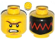 Part No: 3626pb1068  Name: Minifigure, Head Dual Sided Reddish Brown Unibrow, Cheek Lines, Angry / Red Zigzag Line on Black Background Pattern
