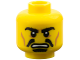 Part No: 3626pb1187  Name: Minifigure, Head Moustache Black Split, Goatee, Bushy Eyebrows, Cheek Lines, Angry Pattern