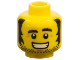 Part No: 3626pb1219  Name: Minifigure, Head Black Bushy Eyebrows, Sideburns, Beard Stubble, Medium Nougat Wrinkles and Chin Dimple, Open Mouth Smile with Teeth Pattern