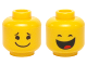 Part No: 3626pb1242  Name: Minifigure, Head Dual Sided Black Small Eyebrows and Wide Grin / Closed Eyes and Large Open Mouth Smile with Red Tongue Pattern