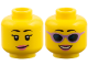 Part No: 3626pb1277  Name: Minifigure, Head Dual Sided Female Black Eyebrows, Dark Pink Lips, Eyelashes / Sunglasses with Medium Lavender Frames Pattern