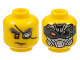 Part No: 3626pb1343  Name: Minifigure, Head Dual Sided Bushy Eyebrows, Red Right Eye, Silver Eye Patch Left Eye / Silver Mask, Red Eye and Black Eye Pattern