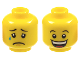 Part No: 3626pb1354  Name: Minifigure, Head Dual Sided Black Concave Eyebrows, Upper Eyelids, Tear Drop, Chin Dimple, and Sad Frown / Huge Open Mouth Smile with Top Teeth and Red Tongue Pattern