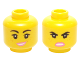 Part No: 3626pb1358  Name: Minifigure, Head Dual Sided Female Black Eyebrows, Eyelashes, Freckles, Dark Pink Lips, Lopsided Open Mouth Smile Small with Teeth / Angry Pattern