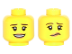 Part No: 3626pb1501  Name: Minifigure, Head Dual Sided Female Dark Brown Eyebrows, Dark Tan Lips with Open Smile / Lip and Eyebrow Raised Pattern