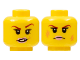 Part No: 3626pb1503  Name: Minifigure, Head Dual Sided Female Dark Red Eyebrows, Pink Lips, Frown, Scratches / Eyebrow Raised, Chipped Toothed Smirk Pattern