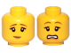Part No: 3626pb1571  Name: Minifigure, Head Dual Sided Female Reddish Brown Eyebrows, Black Eyelashes, Nougat Lips, Slight Grin / Scared Open Mouth with Teeth Pattern