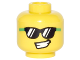 Part No: 3626pb1600  Name: Minifigure, Head Black Sunglasses with Reflections and Bright Green Temples, Lopsided Open Mouth Smile with Teeth Pattern