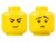 Part No: 3626pb1661  Name: Minifigure, Head Dual Sided Black Eyebrows (one Scarred), White Pupils, Brown Chin Dimple, Firm Grin / Worried Pattern