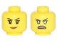 Part No: 3626pb1759  Name: Minifigure, Head Dual Sided Female Black Eyebrows, Eyelashes, Dark Orange Lips / Blue Rimmed Eyes, Gold Pupils, Open Mouth Angry Pattern