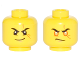 Part No: 3626pb1760  Name: Minifigure, Head Dual Sided Black Eyebrows, Scar Across Left Eye, Smirk / Orange Rimmed Eyes, Gold Pupils, Scowl Pattern