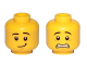 Part No: 3626pb1879  Name: Minifigure, Head Dual Sided Black Eyebrows, White Pupils, Scared / Lopsided Smile Pattern