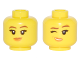 Part No: 3626pb1901  Name: Minifigure, Head Dual Sided Female Reddish Brown Eyebrows, Medium Nougat and Orange Lips, Crooked Smile / Winking Pattern