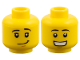 Part No: 3626pb2308  Name: Minifigure, Head Dual Sided Black Eyebrows, Medium Nougat Chin Dimple, Lopsided Grin / Open Mouth Smile with Teeth Pattern
