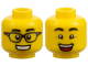 Part No: 3626pb2323  Name: Minifigure, Head Dual Sided Black Eyebrows, Black Glasses and Smile with Teeth / Raised Eyebrows and Open Mouth Smile Pattern