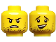 Part No: 3626pb2331  Name: Minifigure, Head Dual Sided Black Stubble, Black Eyebrows, Sheepish Smile / Open Mouth Frown Pattern