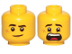 Part No: 3626pb2454  Name: Minifigure, Head Dual Sided Black Eyebrows, Cheek Scar, Lopsided Smile / Scared Pattern