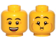Part No: 3626pb2492  Name: Minifigure, Head Dual Sided Eyebrows, Crow's Feet, Open Mouth Smile / Queasy Expression with Sweat Drop Pattern