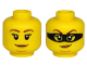 Part No: 3626pb2535  Name: Minifigure, Head Dual Sided Female Brown Eyebrows, Peach Lips, Chin Dimple and Closed Mouth Smirk / Black Mask Pattern