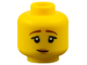 Part No: 3626pb2583  Name: Minifigure, Head Female Reddish Brown Eyebrows, Peach Lips, Lopsided Smile Pattern (BAM)