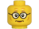 Part No: 3626pb2697  Name: Minifigure, Head Thick Dark Tan Eyebrows, Glasses, Cheek Lines, Dimples, Neutral Pattern