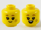 Part No: 3626pb2747  Name: Minifigure, Head Dual Sided Child Reddish Brown Eyebrows, Dark Tan Scuff Mark, Grin / Open Mouth Smile with Top Teeth Pattern