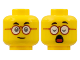 Part No: 3626pb2857  Name: Minifigure, Head Dual Sided Black Eyebrows, Dark Red Round Glasses, Neutral / Closed Eyes and Open Mouth with Red Tongue Pattern