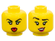 Part No: 3626pb2901  Name: Minifigure, Head Female Black Eyebrows and Eyelashes, Bright Green Eye Shadow, Magenta Lips, Angry with Red Tongue Sticking Out / Lopsided Open Mouth Smile with Top Teeth Pattern