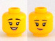 Part No: 3626pb2932  Name: Minifigure, Head Dual Sided Female Black Eyebrows, Eyelashes, Nougat Lips, Open Mouth Smile with Teeth / Lopsided Grin Pattern