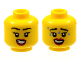 Part No: 3626pb2958  Name: Minifigure, Head Dual Sided Female Black Eyebrows, Red Lips, Smile with Teeth / Worried with Sweat Pattern