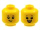 Part No: 3626pb2960  Name: Minifigure, Head Dual Sided Child Reddish Brown Eyebrows, Bright Light Orange Circles on Cheeks, Lopsided Grin / Open Mouth Smile with Top Teeth and Red Tongue Pattern