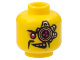 Part No: 3626pb3038  Name: Minifigure, Head Alien with Cyborg Eyepiece, Magenta Eye, Copper Teeth, Black Fu Manchu Moustache Pattern