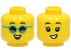 Part No: 3626pb3083  Name: Minifigure, Head Dual Sided Child, Black Eyebrows, Open Mouth Smile with Teeth, with / without Dark Turquoise Glasses Pattern
