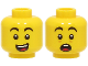 Part No: 3626pb3084  Name: Minifigure, Head Dual Sided Black Eyebrows, Open Mouth with Teeth and Tongue, Wide Smile / Scared Pattern