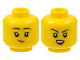 Part No: 3626pb3086  Name: Minifigure, Head Dual Sided Child Female Black Eyebrows, Peach Lips, Lopsided Grin / Open Smile with Teeth Pattern