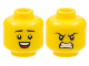 Part No: 3626pb3092  Name: Minifigure, Head Dual Sided Black Eyebrows, Smile with Teeth and Tongue / Scowl Pattern