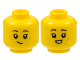 Part No: 3626pb3095  Name: Minifigure, Head Dual Sided Child Female Black Eyebrows, Medium Nougat Freckles, Lopside Grin / Small Smile with Teeth Pattern