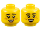 Part No: 3626pb3182  Name: Minifigure, Head Dual Sided Female Black Eyebrows, Eyelashes, Dark Orange Freckles, Medium Nougat Lips, Open Mouth Smile with Teeth / Top Teeth Pattern
