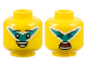 Part No: 3626pb3194  Name: Minifigure, Head Dual Sided Black Eyebrows, Dark Turquoise and White 'V' Facepaint, Open Smile / Singing with Closed Eyes Pattern